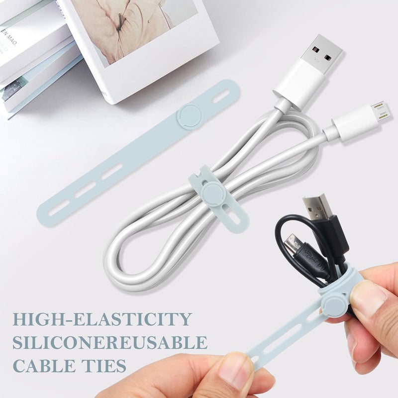 Donruby 30Pcs Silicone Cable Ties - Reusable & Washable with Adjustable Locking Buckles, High Elasticity Cable Management Straps for Home, Office, School, Travel Essential Cord Organizer (Blue) - Image 3